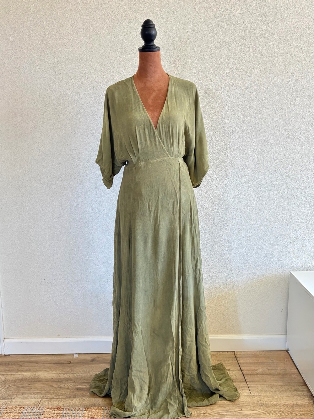 Reformation Olive Wrap V-Neck Maxi Dress